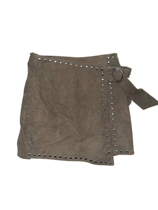 Forever 21 Dresses & Skirts - FOREVER 21 Women's Size Small 100% Leather Studded Faux Wrap Skirt Olive Green